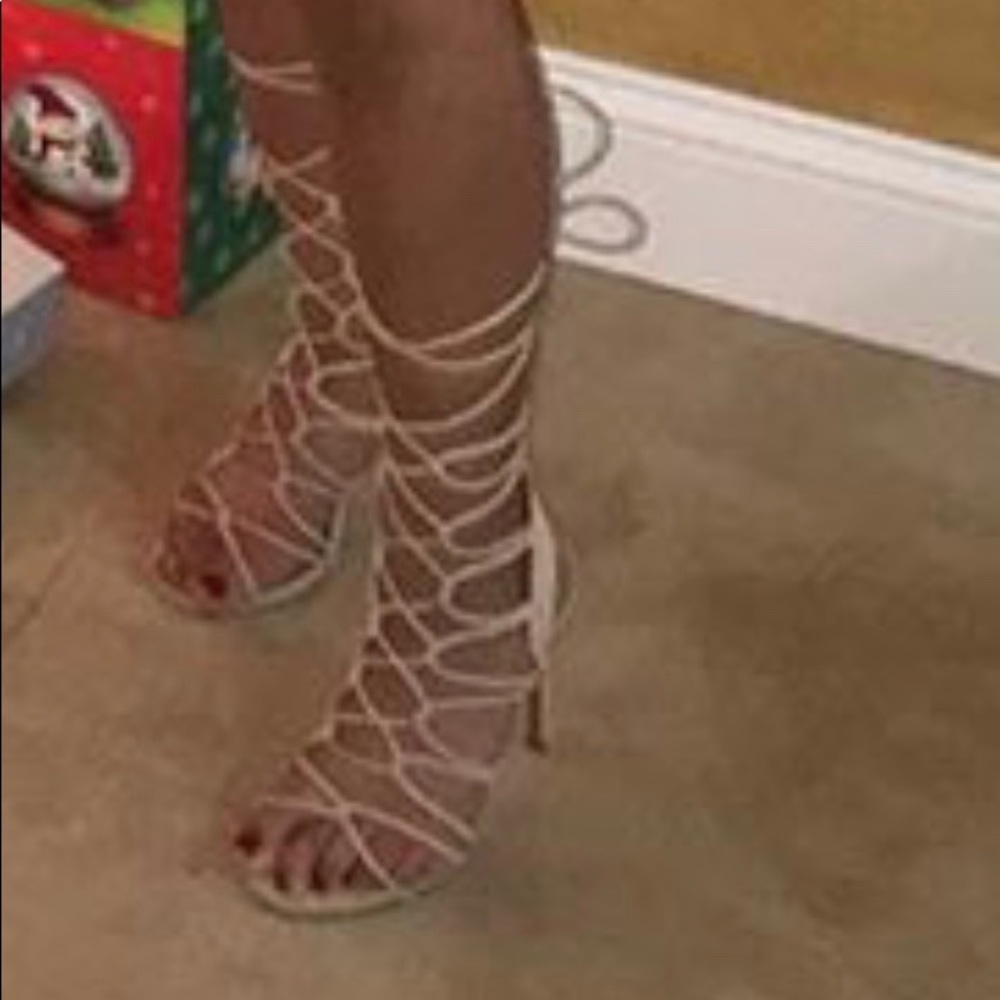 Strap up nude heels